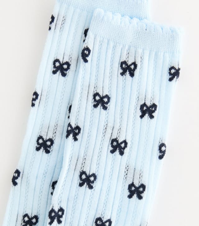 New Look Blue Bow Pattern Cotton Rich Socks New Look - 2