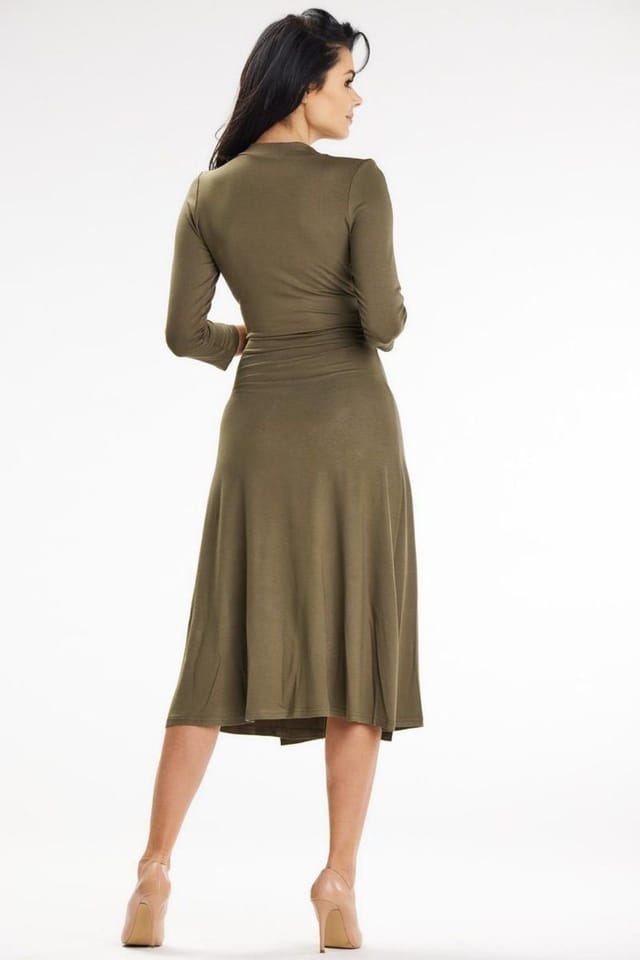 Love Lace Love Lace Women's Midi Envelope Wrap Dress with Tie Belt in Green - 3