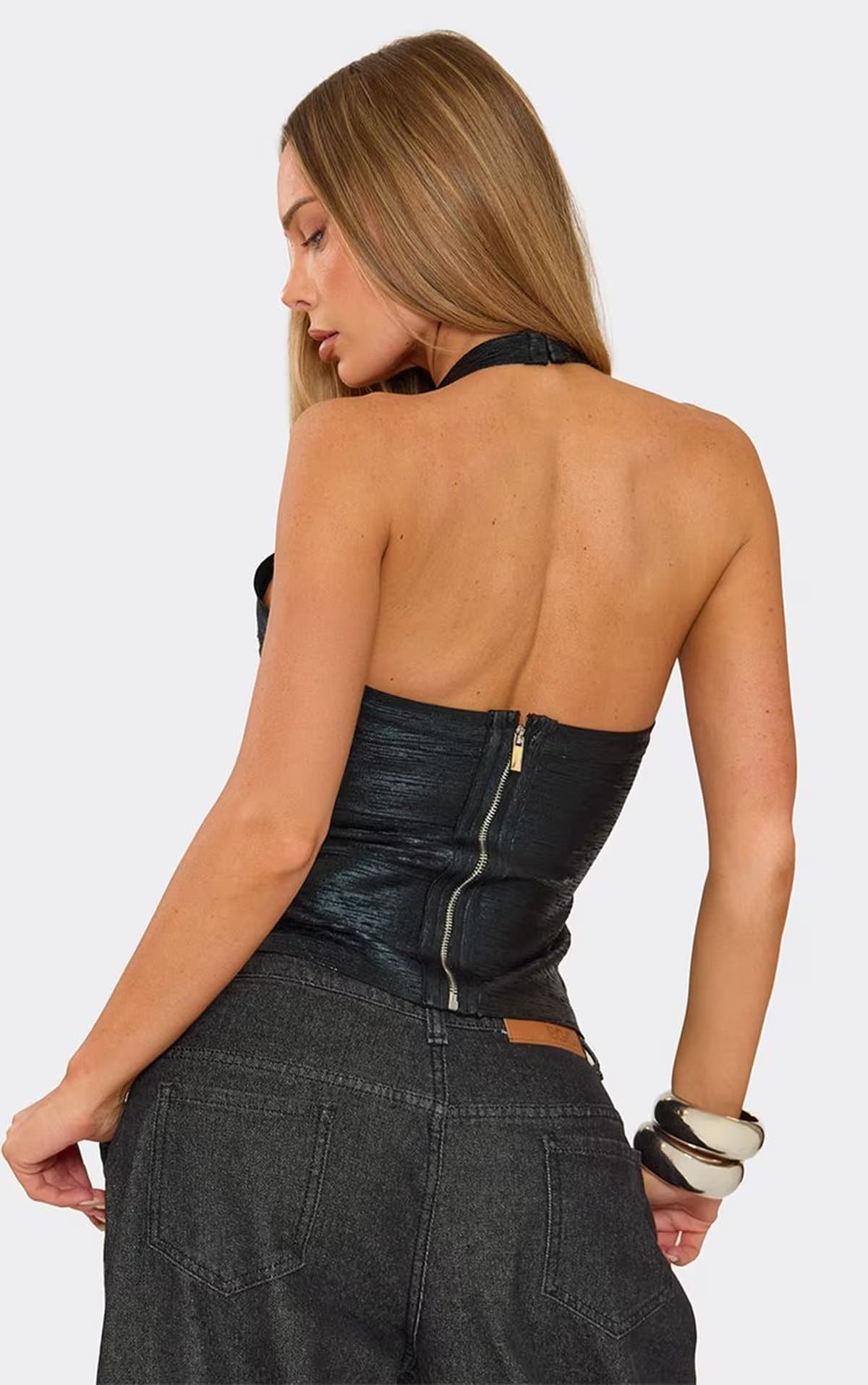 EGO Halterneck Corset Top In Black Bandage, Women's Size UK 6