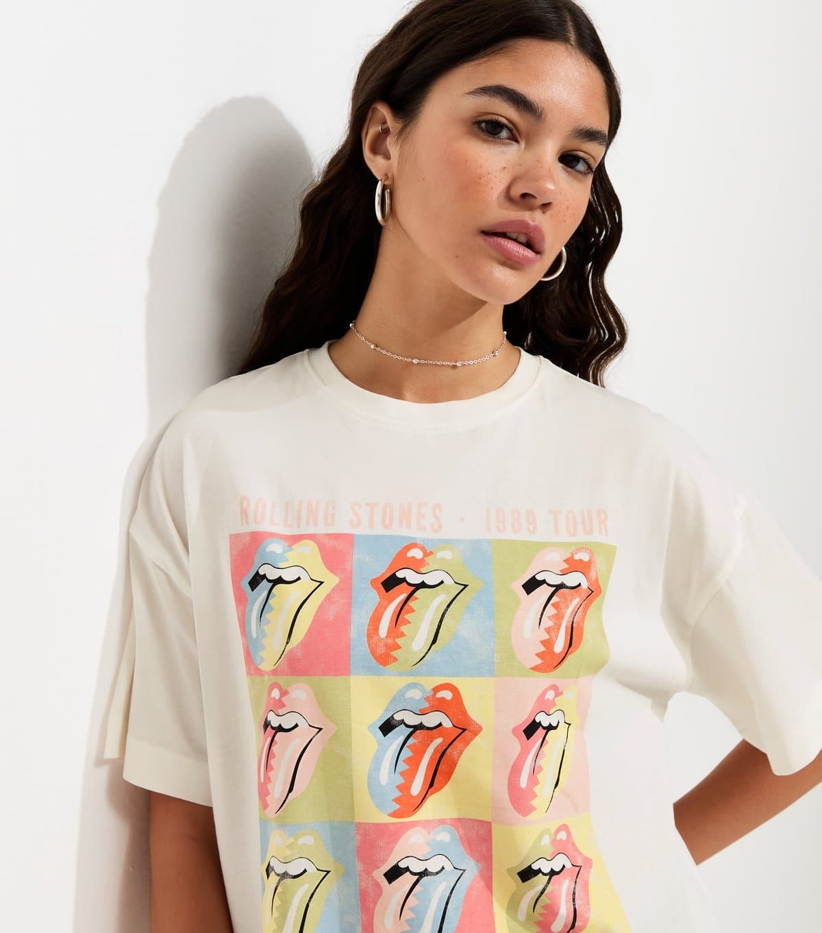 New Look Women's White Rolling Stones Print Oversized T-Shirt New Look