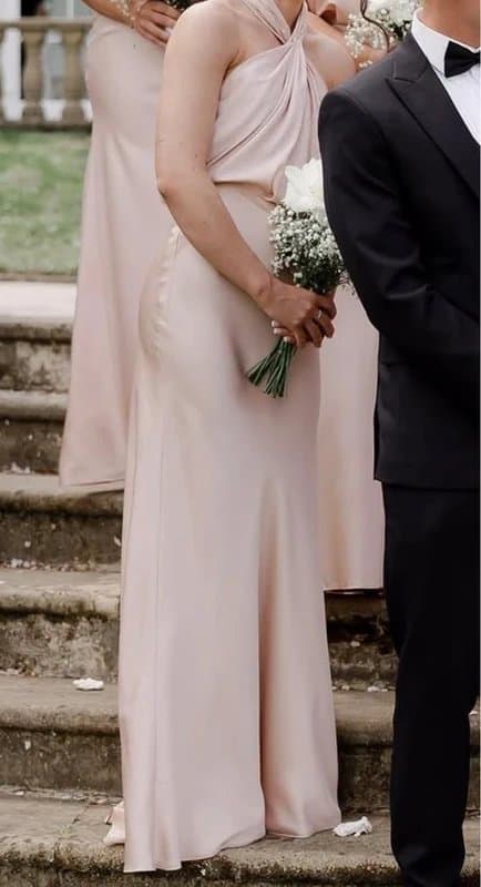 ASOS ASOS design bridesmaid satin ruched halter neck maxi dress in blush - Size 14
