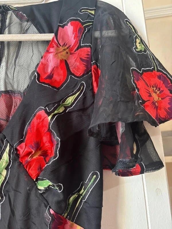 ASOS gorgeous red and black floaty floral evening maxi dress 8 10 12