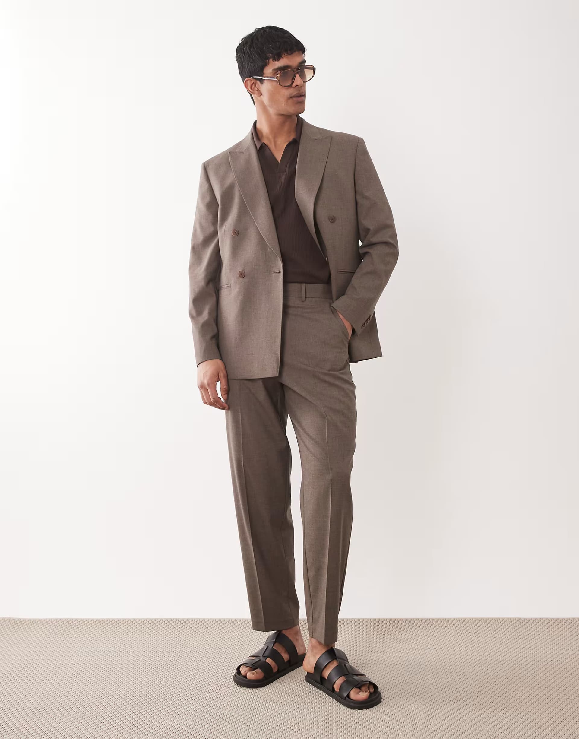 ASOS ASOS DESIGN carrot suit trousers in brown with wool