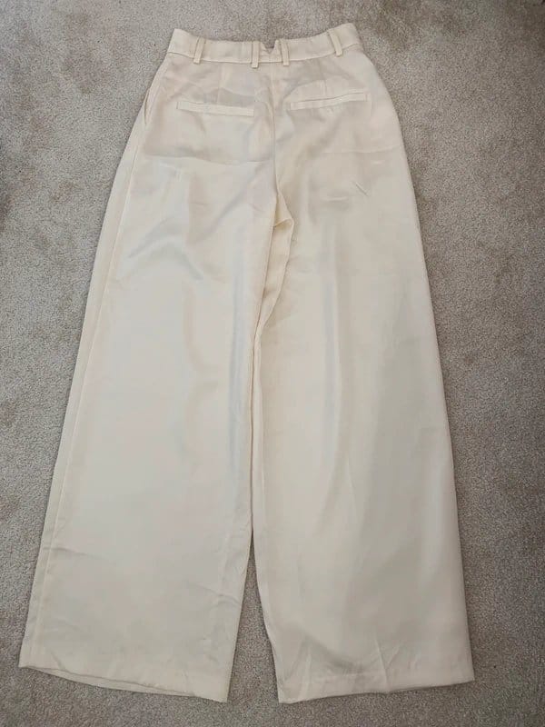 ASOS Design Cream Satin High-Waisted Trousers Size 8