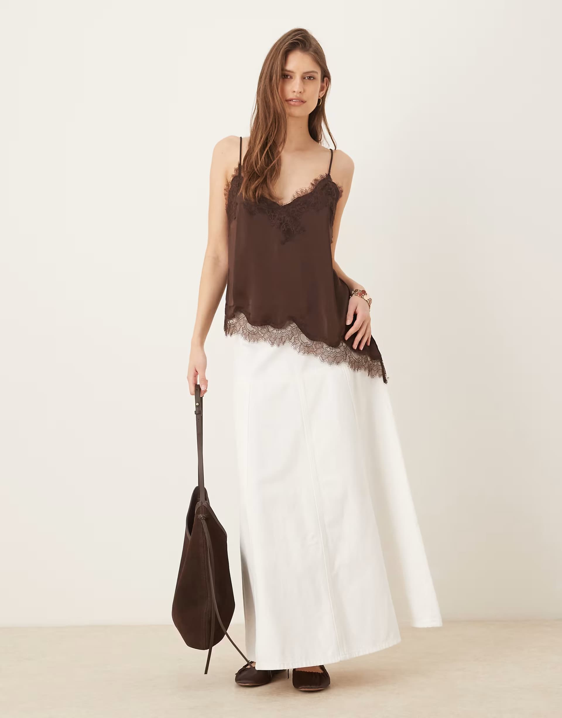 ASOS AWARE high rise denim maxi skirt in ecru