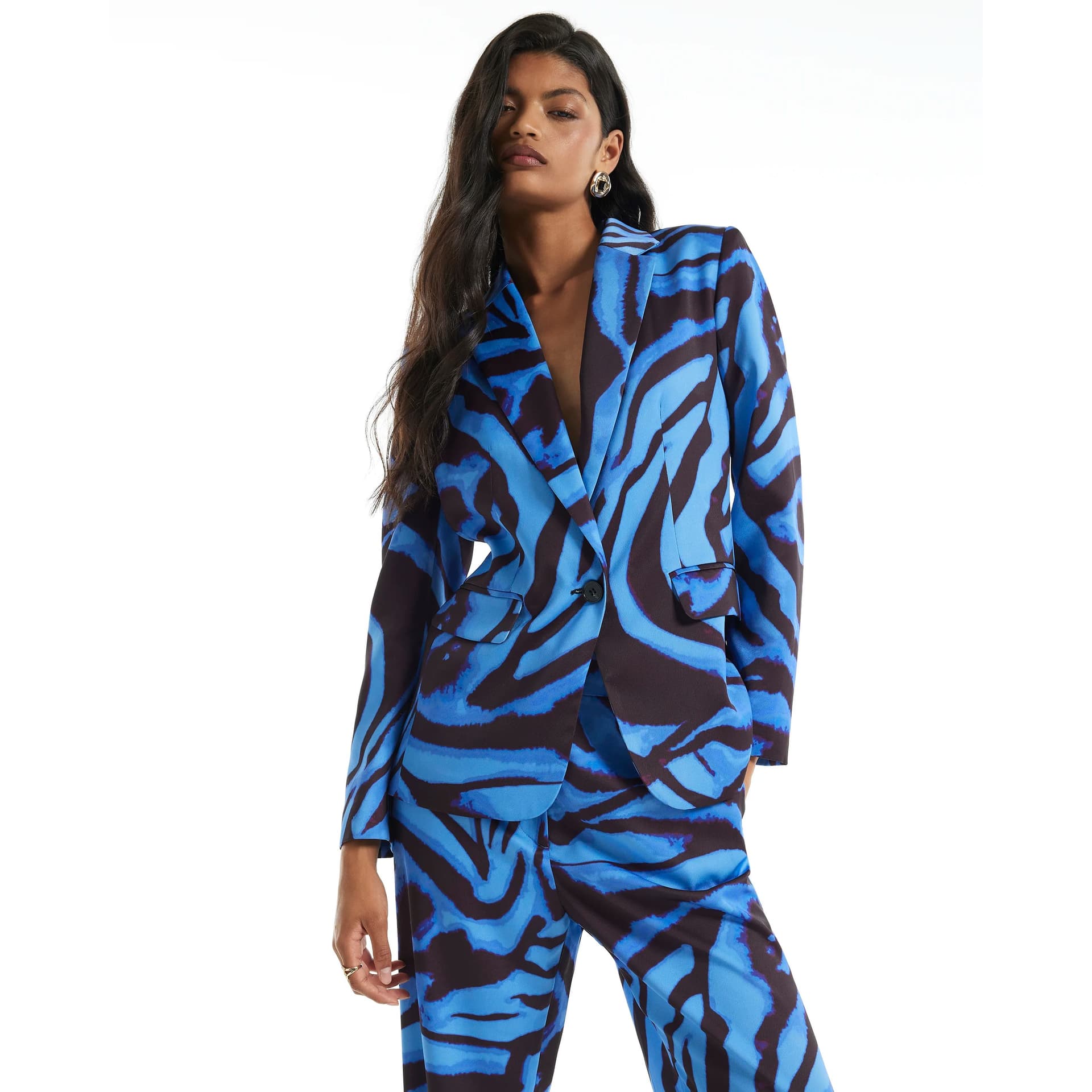 River Island River Island Womens Blue Zebra Print Satin Blazer