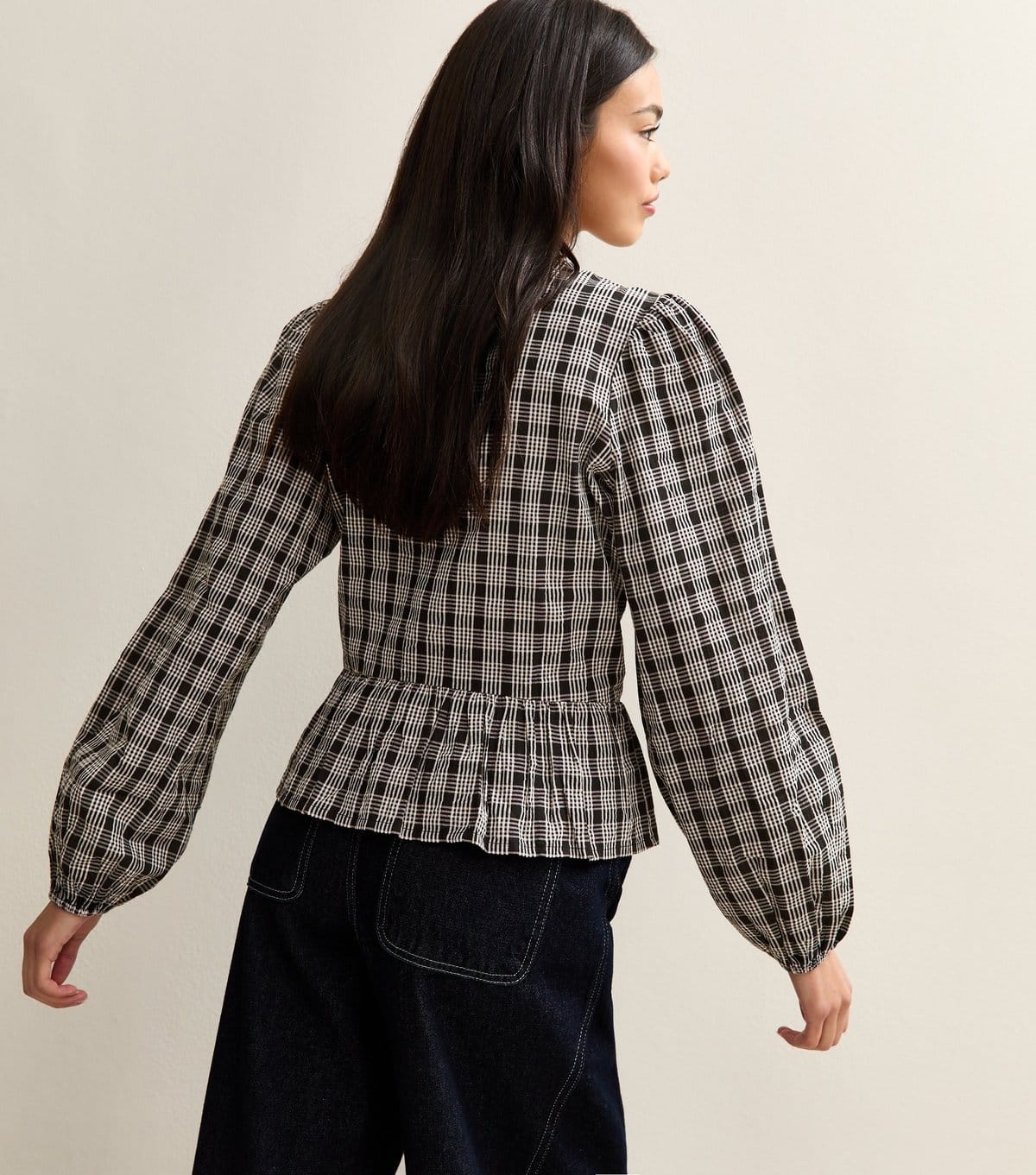 New Look Women's Black Check Tie Front Blouse New Look - 4