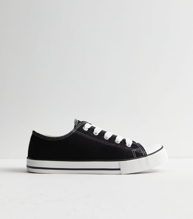 New Look Women's Wide Fit Black Canvas Lace Up Trainers New Look - 3