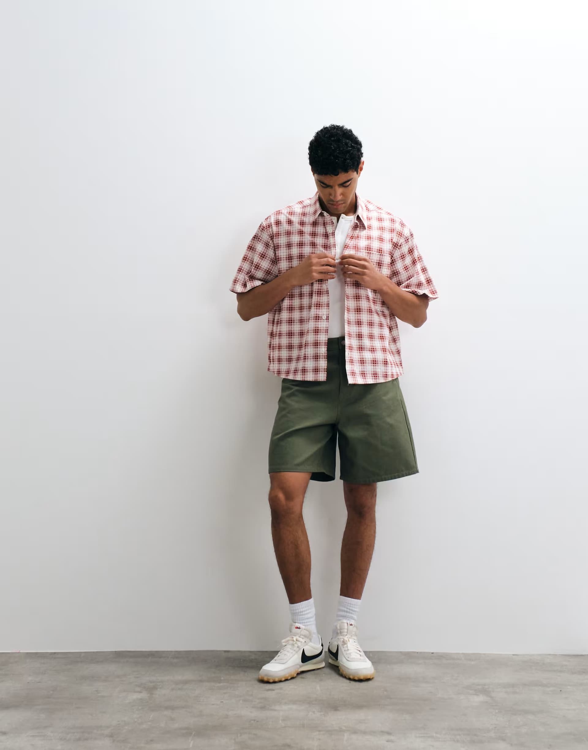 ASOS ASOS DESIGN boxy oversized micro check shirt with chest print in red