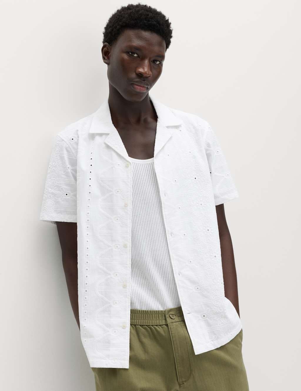 Marks & Spencer M&S White Regular Fit Embroidered Cotton Shirt