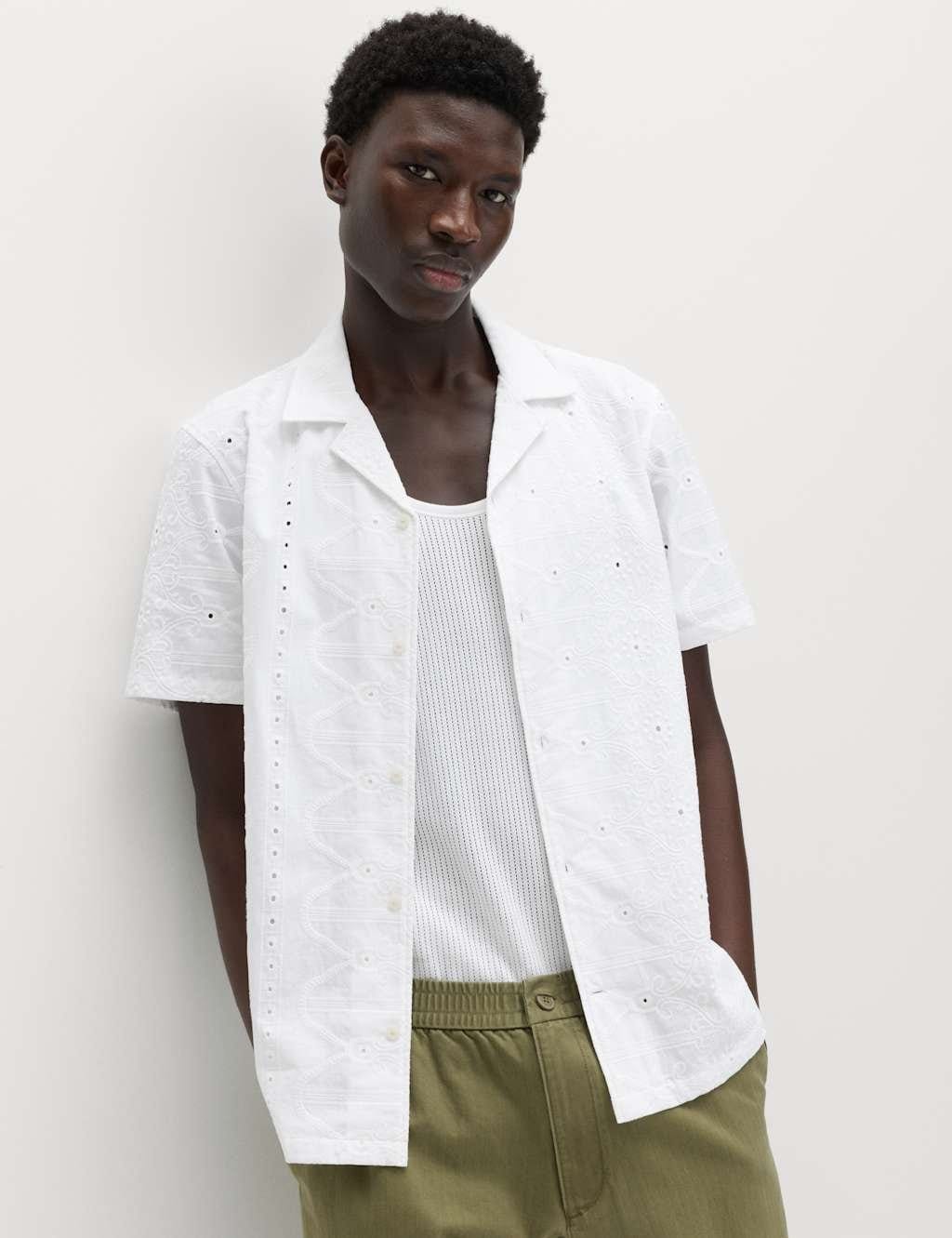 M&S White Regular Fit Embroidered Cotton Shirt
