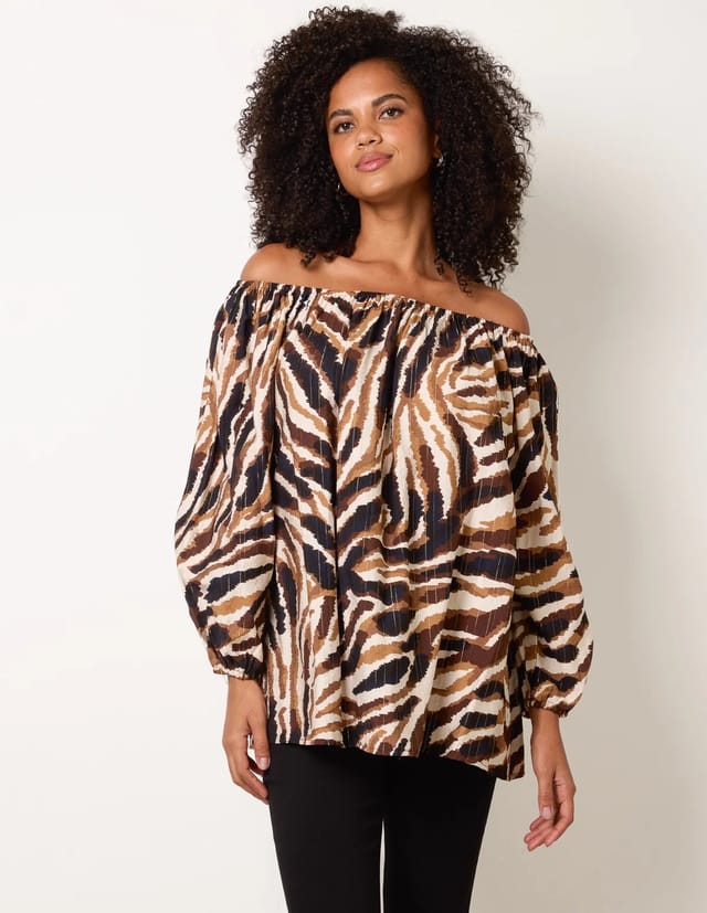 Blue Vanilla Tiger Print Volume Sleeve Blouse - 2