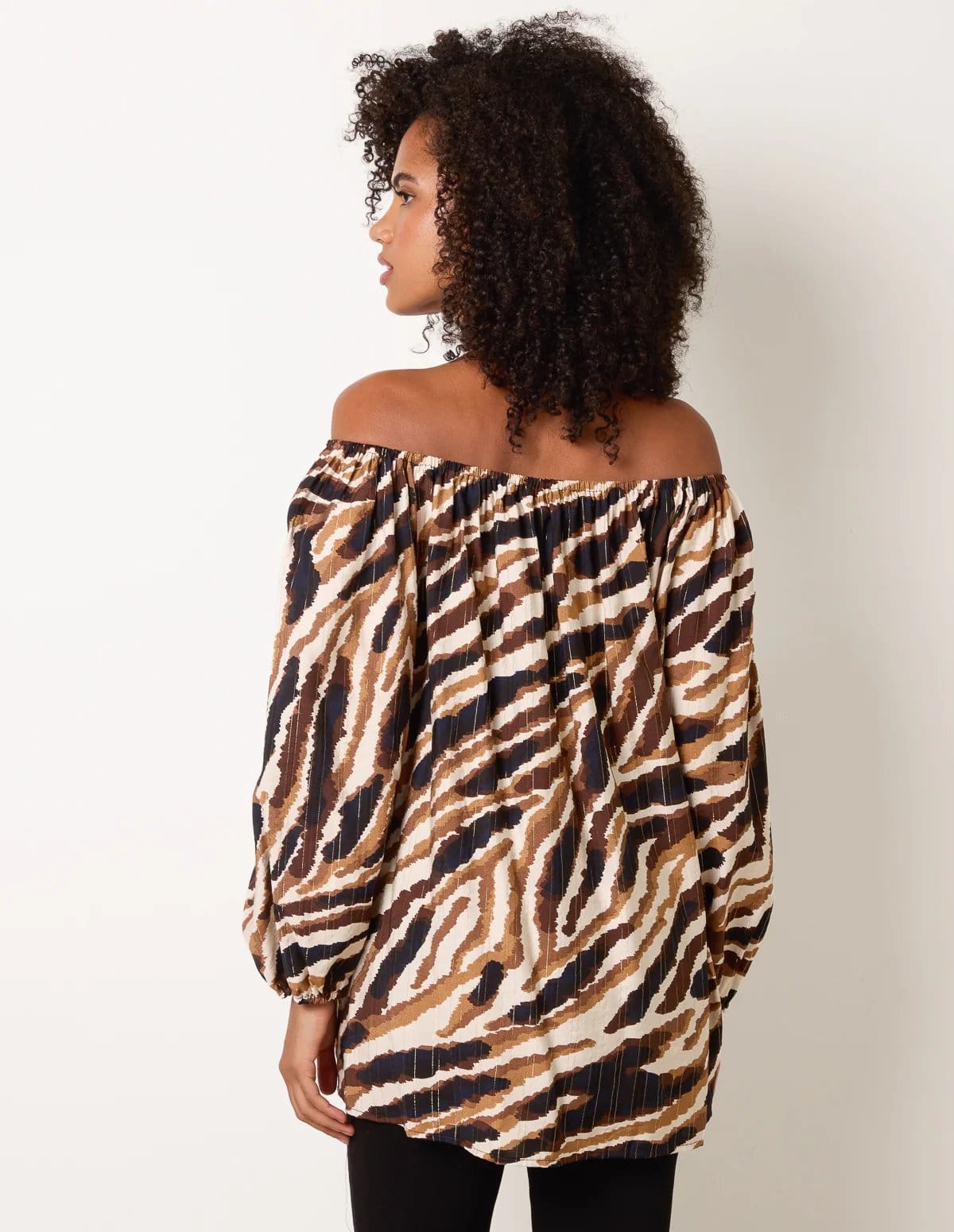 Blue Vanilla Tiger Print Volume Sleeve Blouse - 4