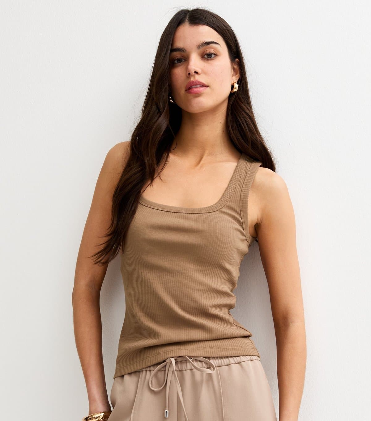 New Look New Look Tan Square Neck Ribbed Vest