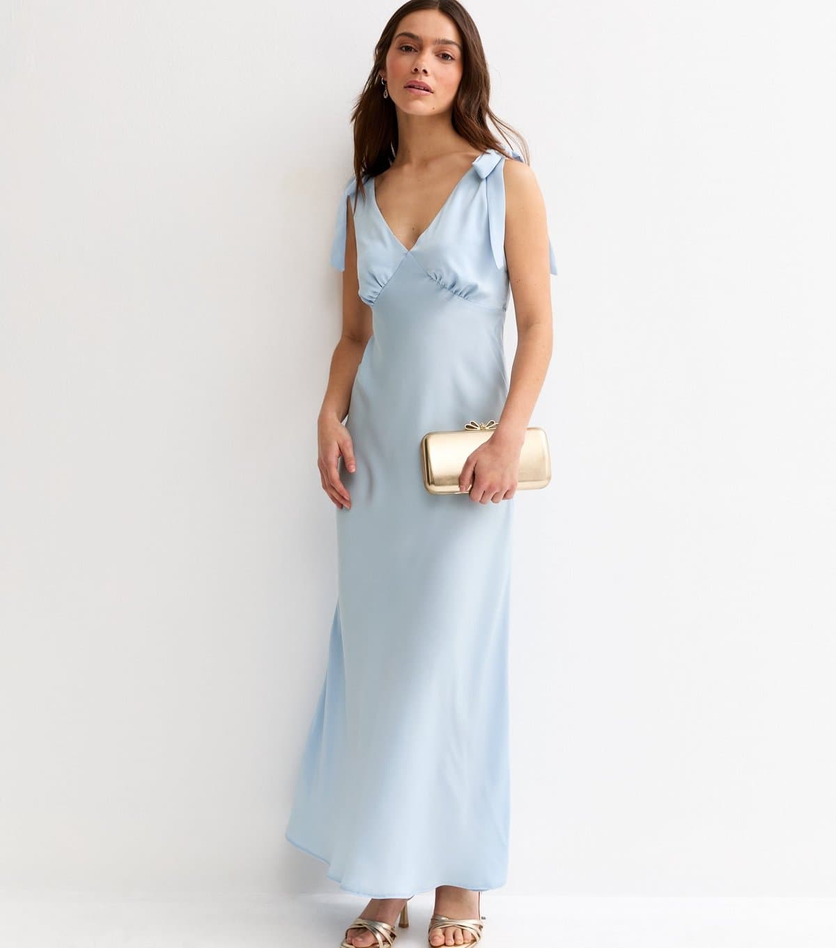 New Look Women's Petite Light Blue Satin Tie Shoulder Midi Dress New Look