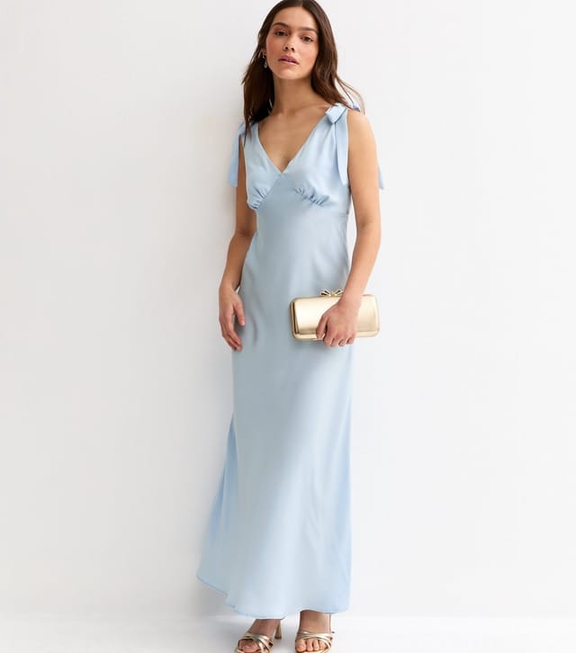 New Look Women's Petite Light Blue Satin Tie Shoulder Midi Dress New Look - 2