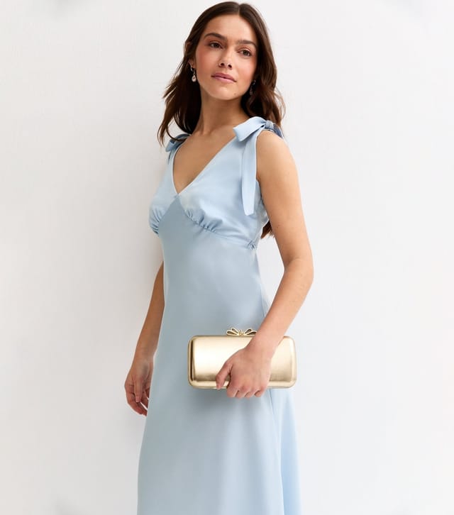 New Look Women's Petite Light Blue Satin Tie Shoulder Midi Dress New Look - 3