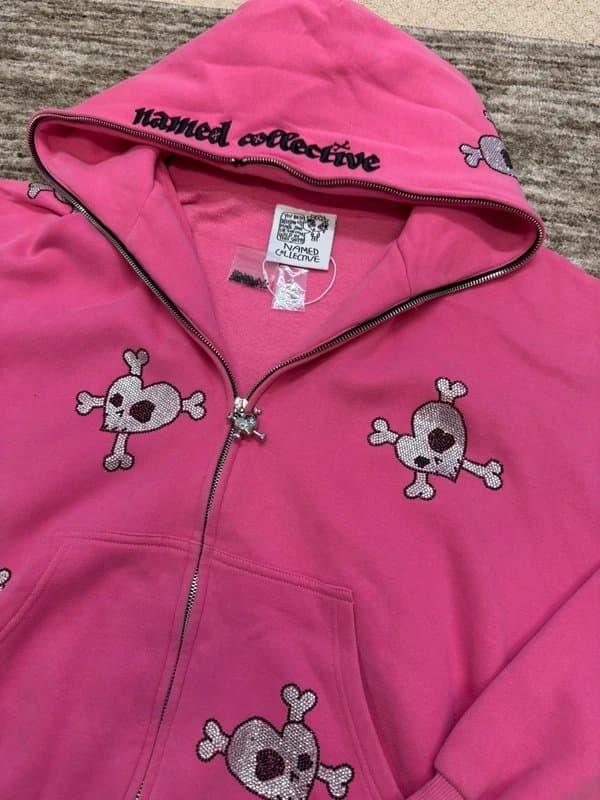 NAMED collective Named Collective Unisex Pink Rhinestones Hoodie Zipper S/M Limited Y2K Streetwear Diiscontinued