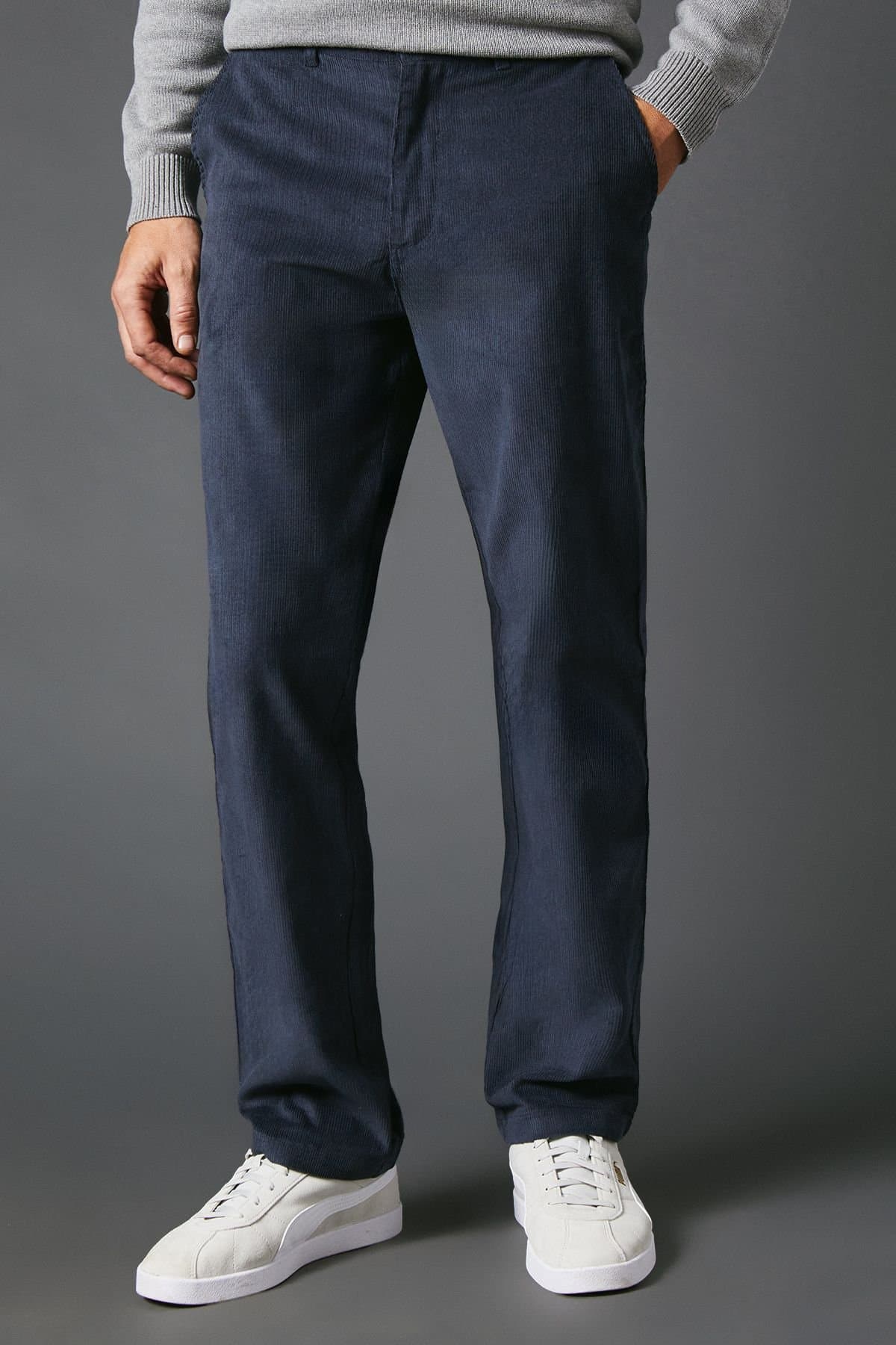 Maine Maine Men's Premium Corduroy Chino Trousers in Dark Blue