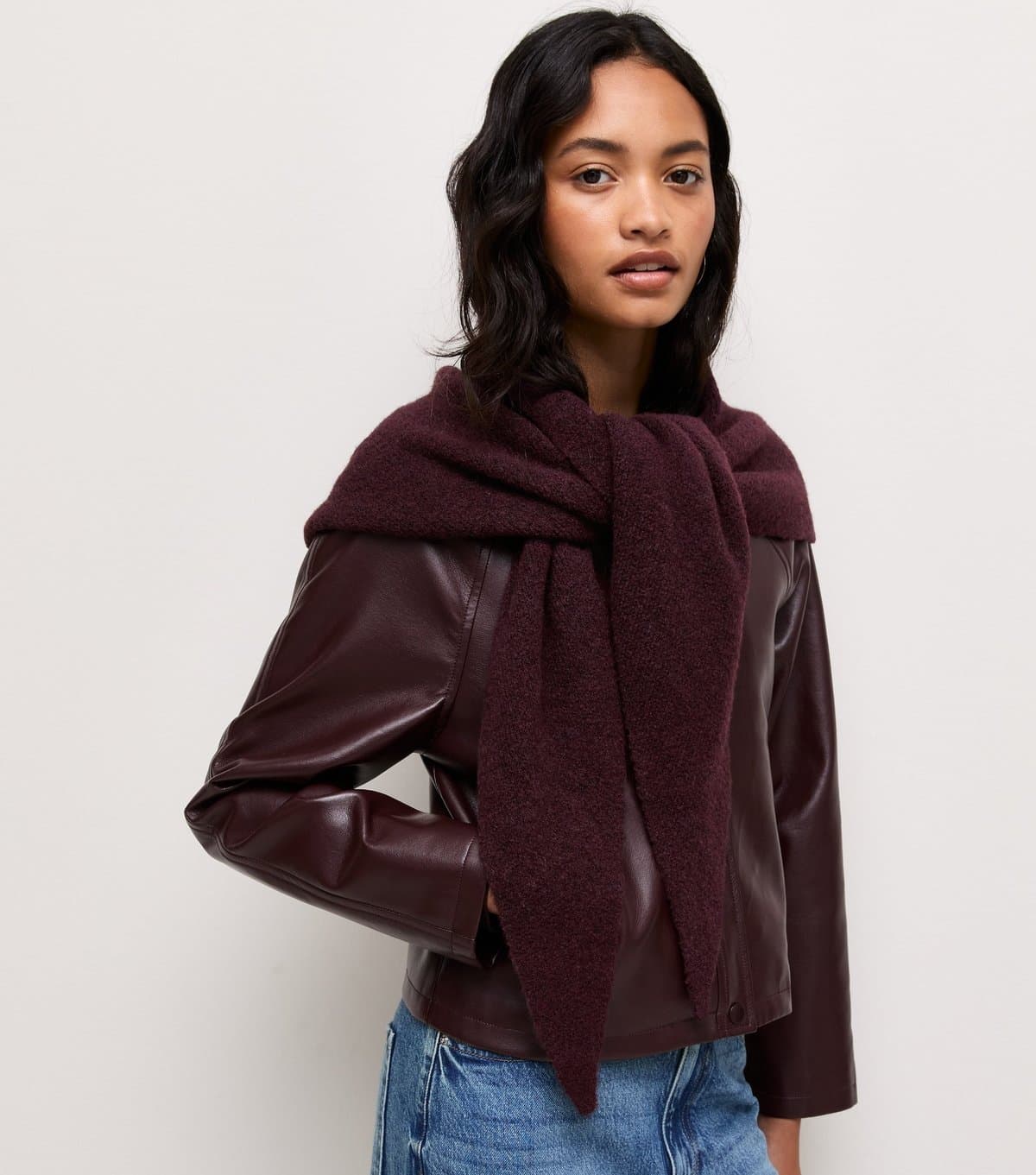 New Look Dark Burgundy Knitted Triangle Shawl Scarf New Look