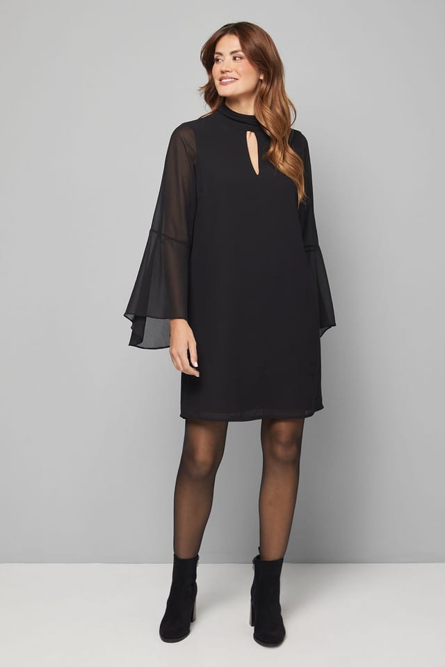 Wallis Wallis Women's Chiffon Neck Shift Dress in Black - 2