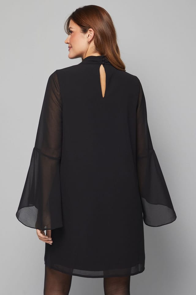 Wallis Wallis Women's Chiffon Neck Shift Dress in Black - 3