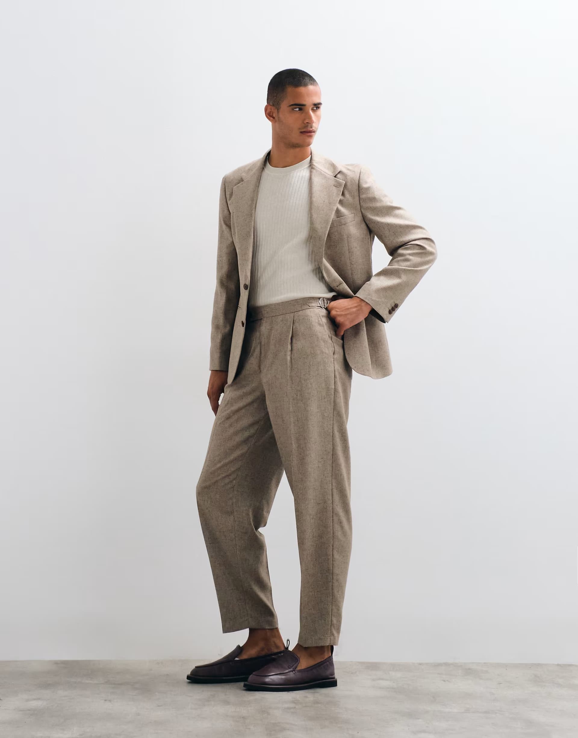 ASOS ASOS DESIGN oversized tapered melange suit trousers with linen in brown