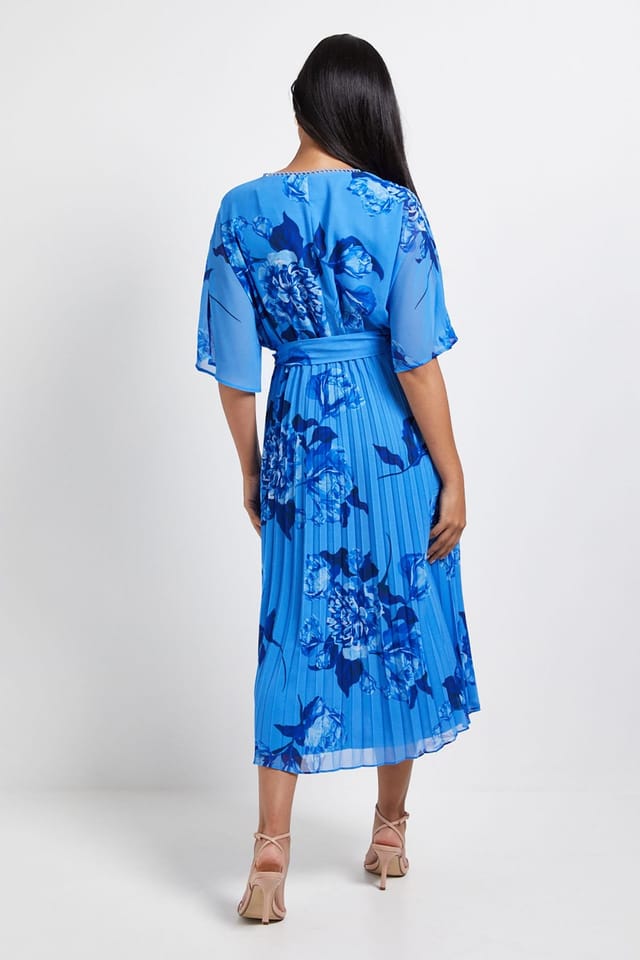 Wallis Wallis Women's Petite Floral Pleated Midi Dress in Blue - 3