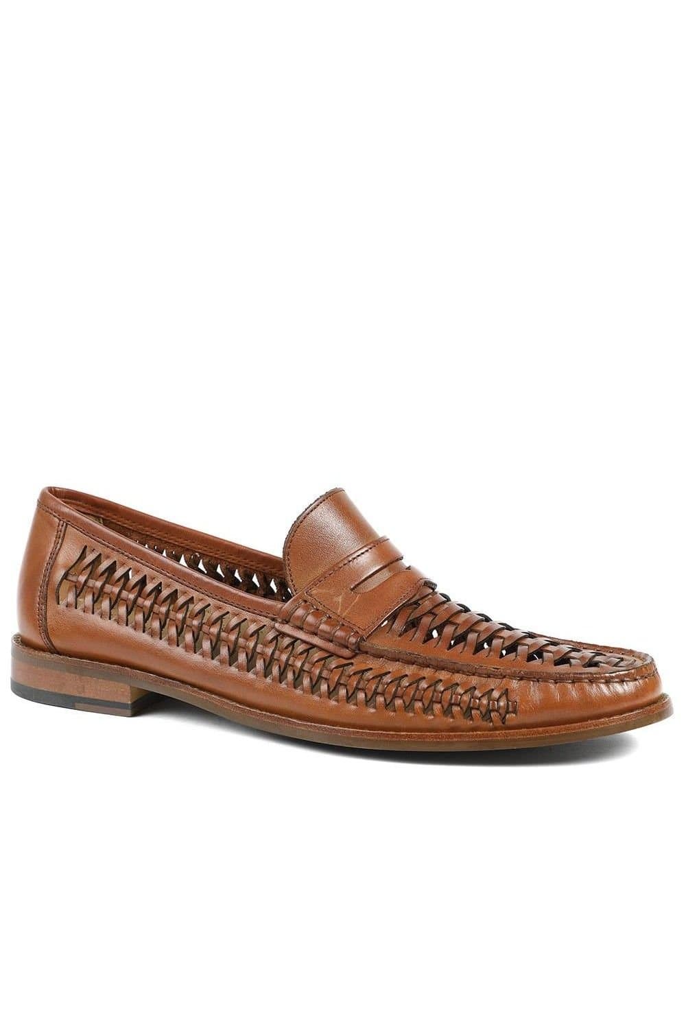 Jones Bootmaker Jones Bootmaker Men's Riverside Woven Leather Loafers in Light Tan