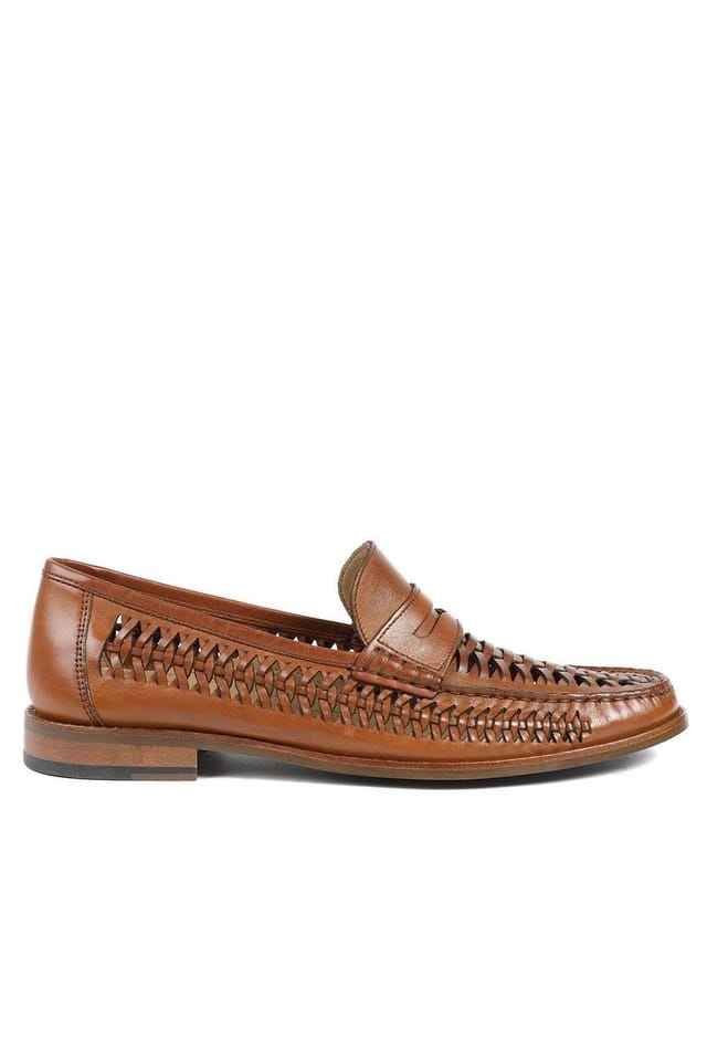 Jones Bootmaker Jones Bootmaker Men's Riverside Woven Leather Loafers in Light Tan - 2