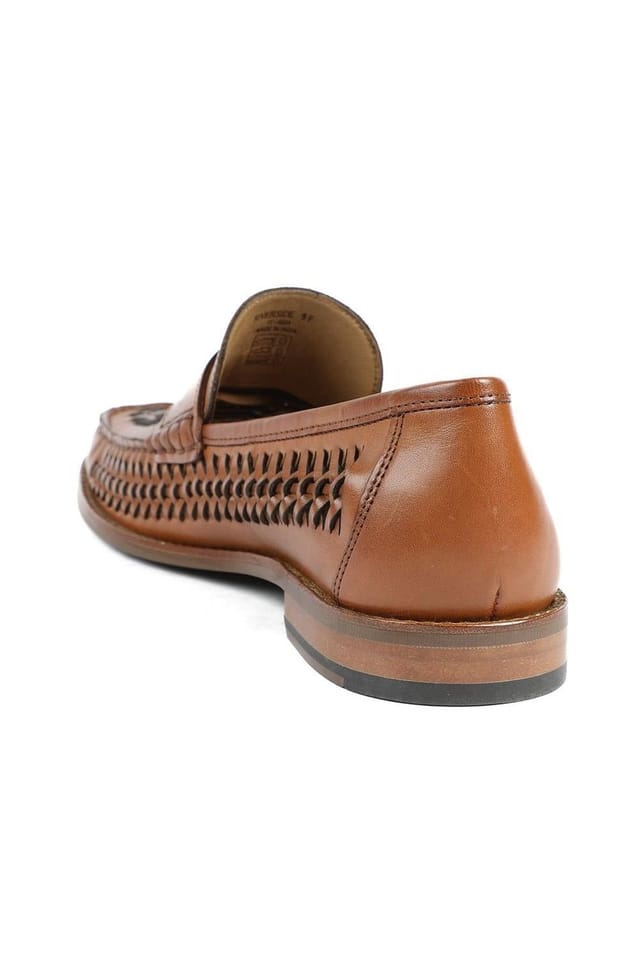 Jones Bootmaker Jones Bootmaker Men's Riverside Woven Leather Loafers in Light Tan - 3
