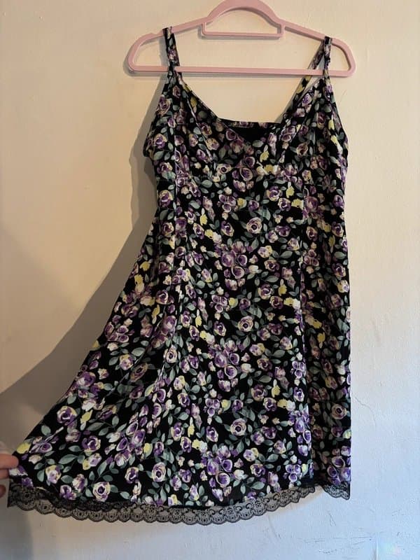 Cider Cider floral ditsy slip cami mini dress with lace trim size 16/18