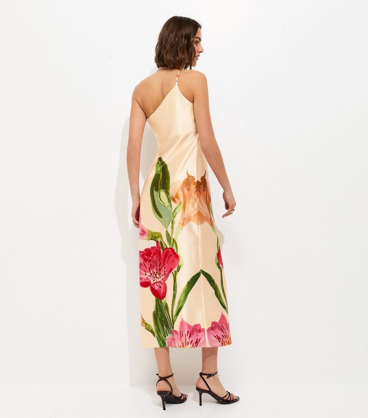 New Look Women's Cream Satin Floral One Shoulder Midi Dress New Look - 4