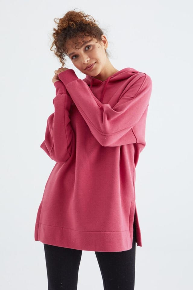 Tommy Life Tommy Life Women's Oversized Hooded Sweatshirt With Pocket in Rose - 3