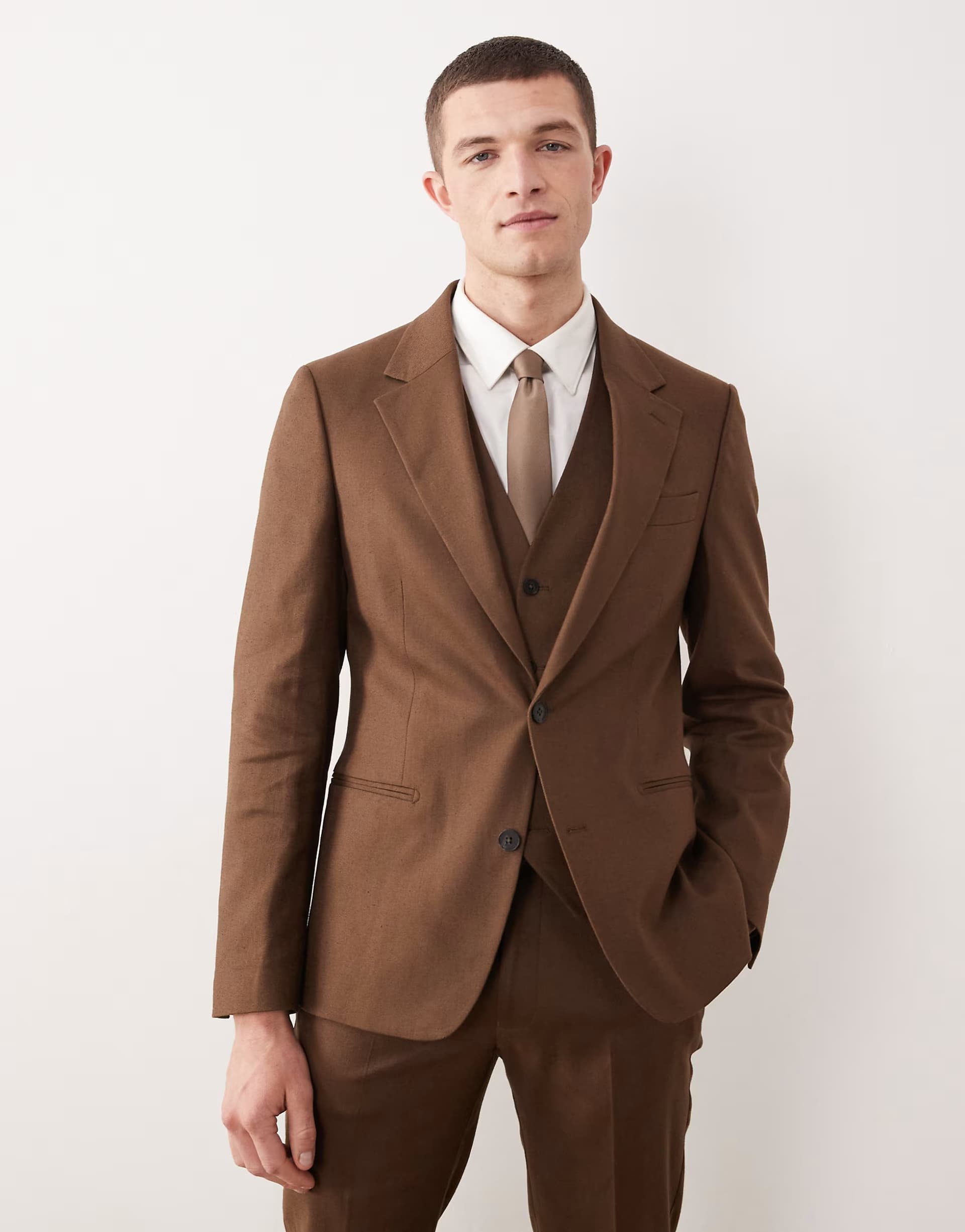 ASOS ASOS DESIGN skinny suit jacket in brown linen rich