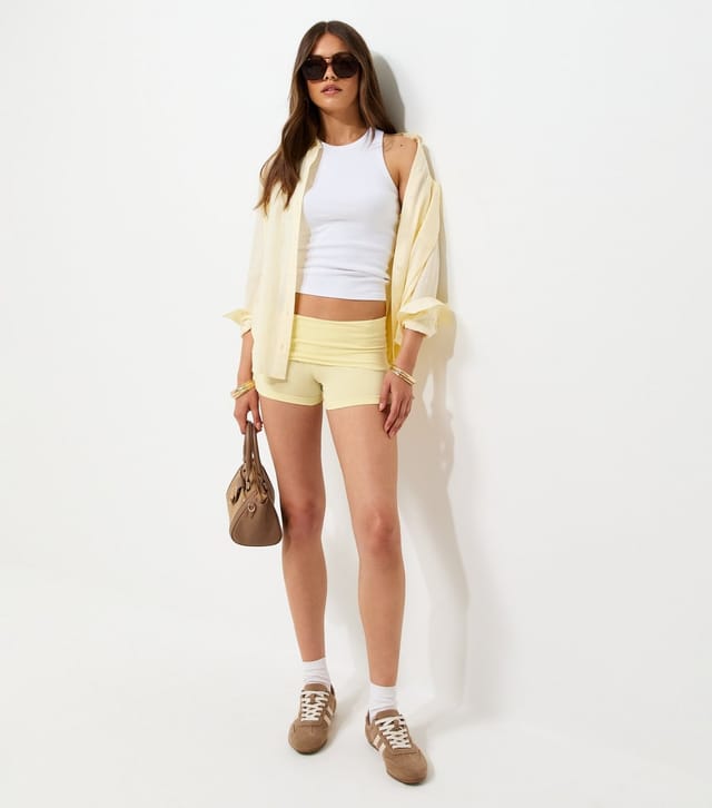 New Look Women's Light Yellow Cotton Rich Fold Over Hot Pant Shorts New Look - 3