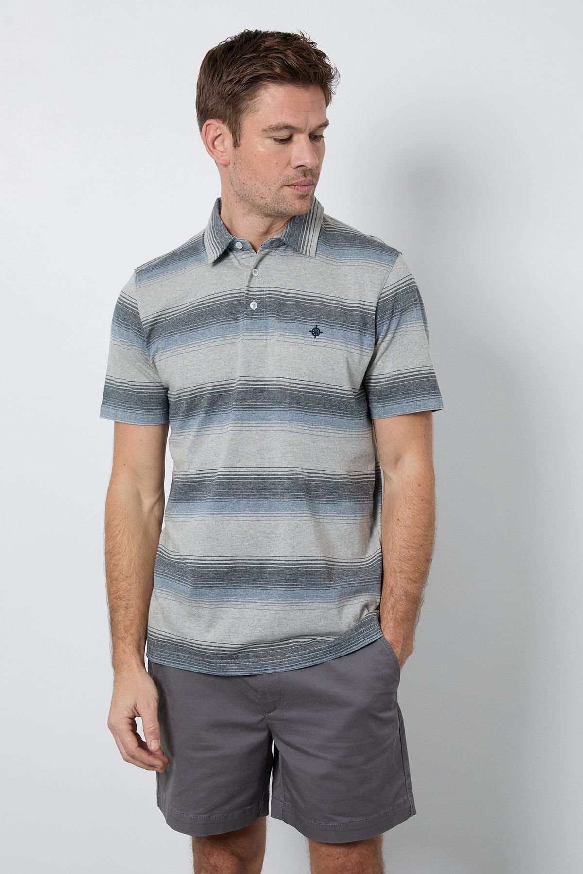 Maine Maine Men's Blue Variegated Stripe Polo Shirt
