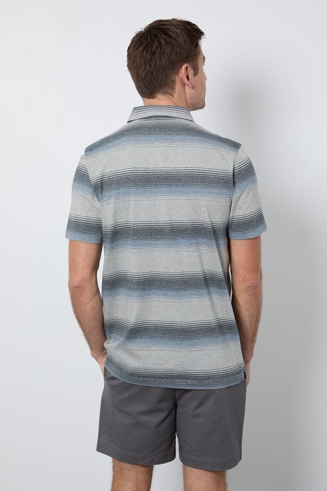 Maine Maine Men's Blue Variegated Stripe Polo Shirt - 3