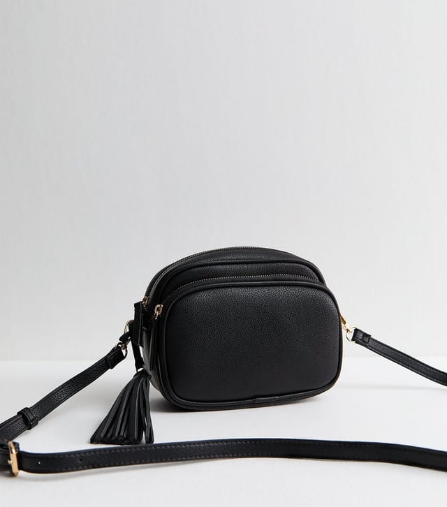 New Look Black Faux Leather Tassel Crossbody Camera Bag New Look - 2