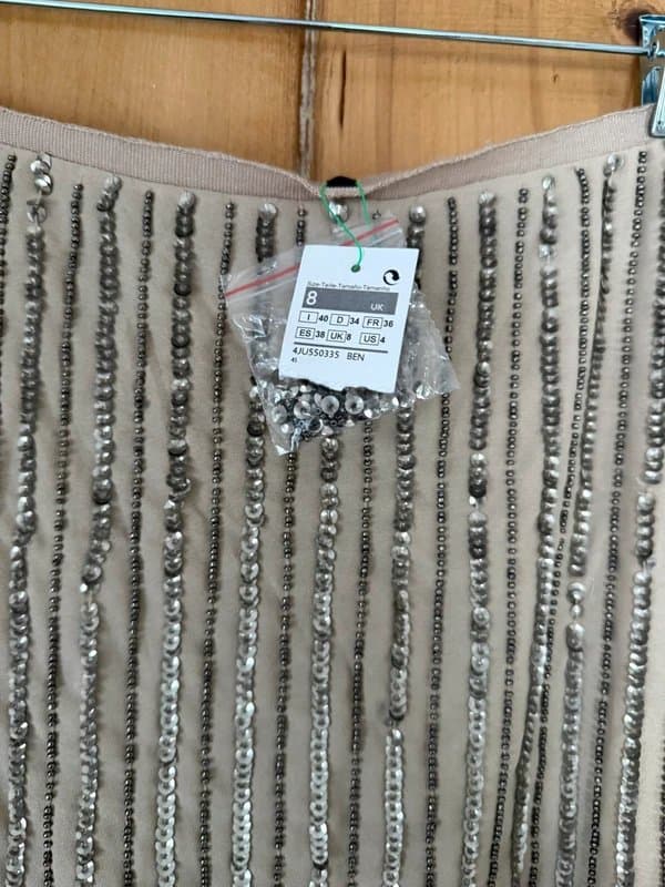 United Colors of Benetton Benetton Beaded Embellished Skirt Nude Beige Size 8 – New with Tags