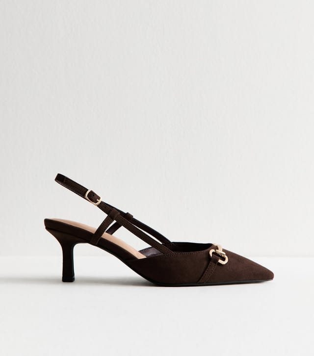 New Look Women's Dark Brown Faux Suede Slingback Pumps Vegan New Look - 3