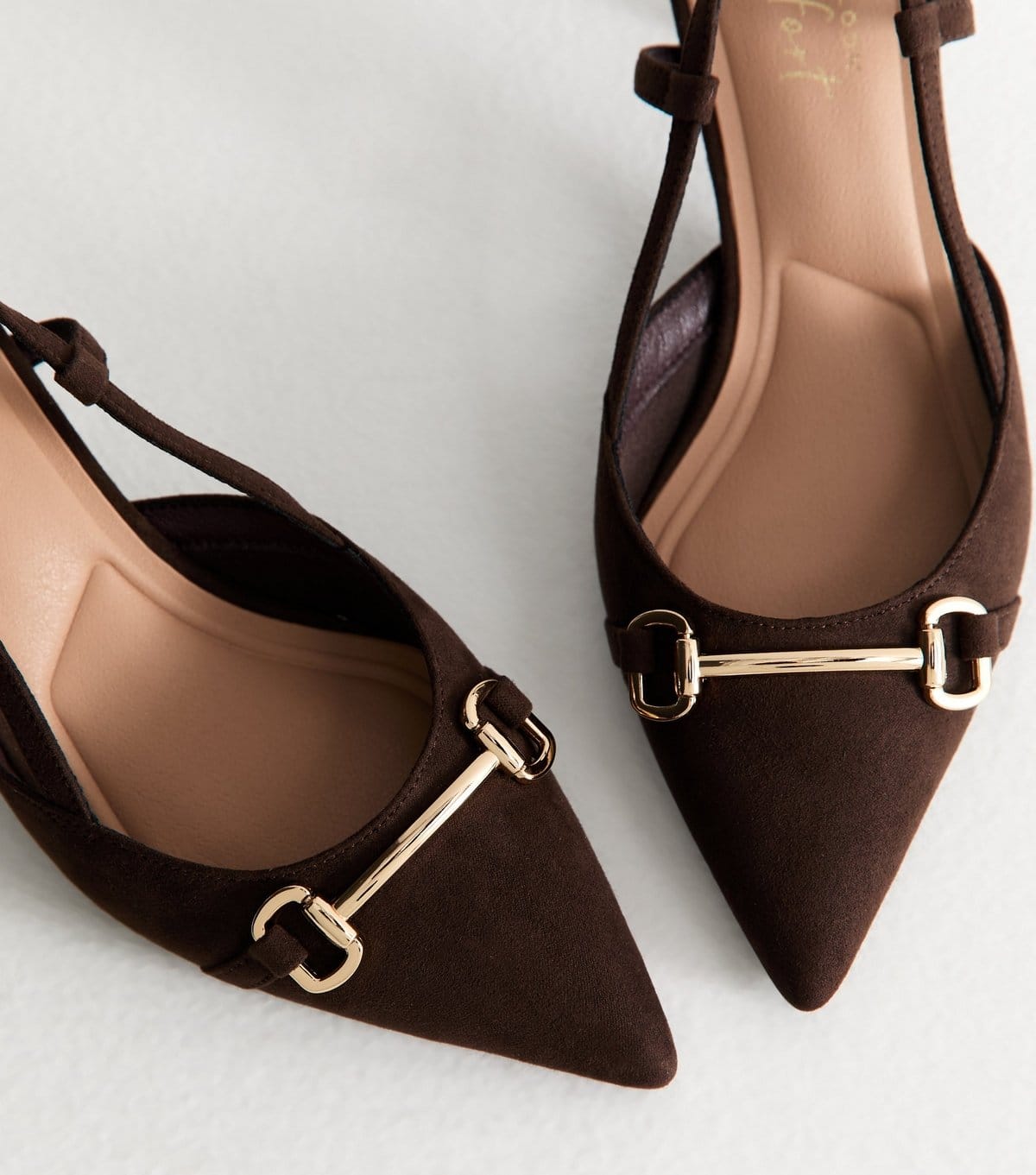 New Look Women's Dark Brown Faux Suede Slingback Pumps Vegan New Look - 4