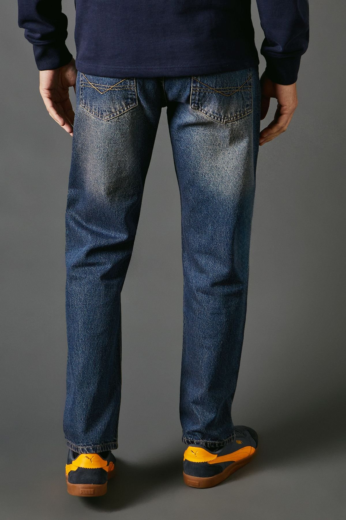 Maine Maine Men's Dark Vintage Wash Straight Leg Jeans in Dark Blue - 3