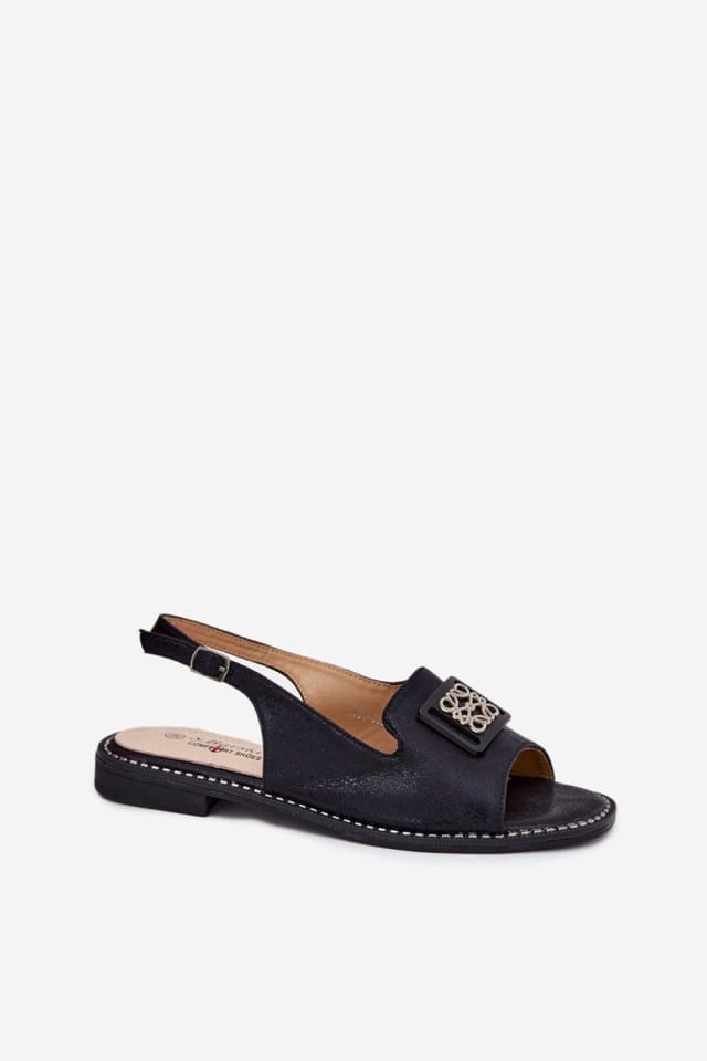 Love Lace Love Lace Women's Flat Buckle Sandals with Natural Insole Comfort in Black - 2