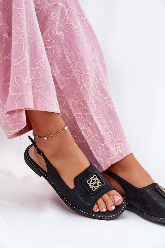 Love Lace Love Lace Women's Flat Buckle Sandals with Natural Insole Comfort in Black - 3