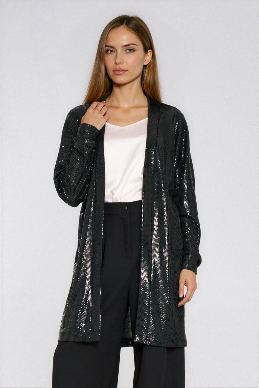 Love Lace Love Lace Women's Stylish Oversized Sequin Cardigan Throw in Black