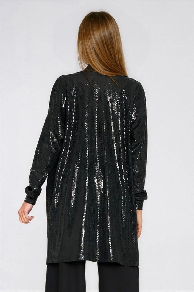 Love Lace Love Lace Women's Stylish Oversized Sequin Cardigan Throw in Black - 3