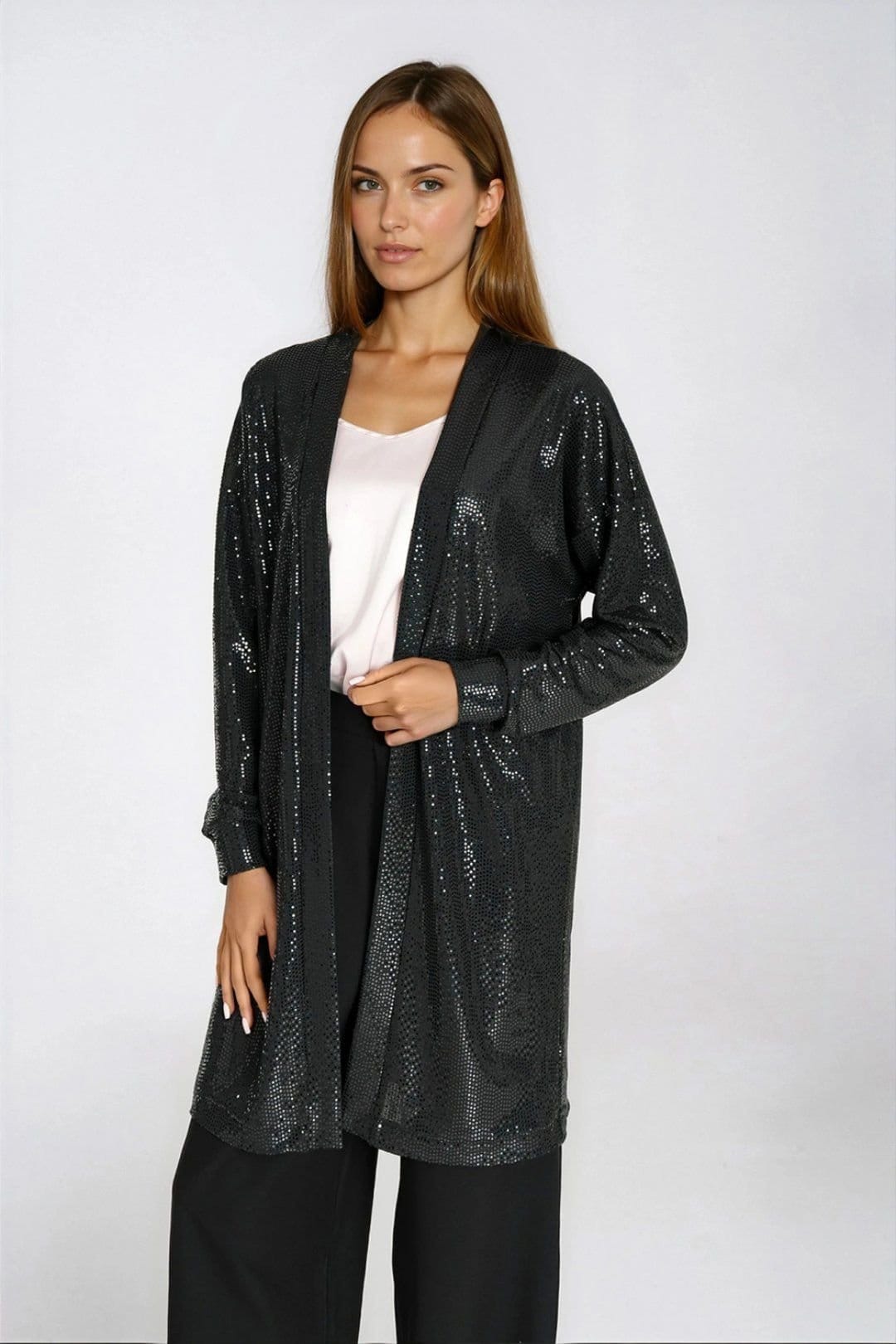 Love Lace Love Lace Women's Stylish Oversized Sequin Cardigan Throw in Black - 4