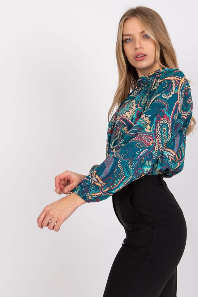 Love Lace Love Lace Women's Everyday Stand Collar Short Blouse Long Sleeve in Green - 3