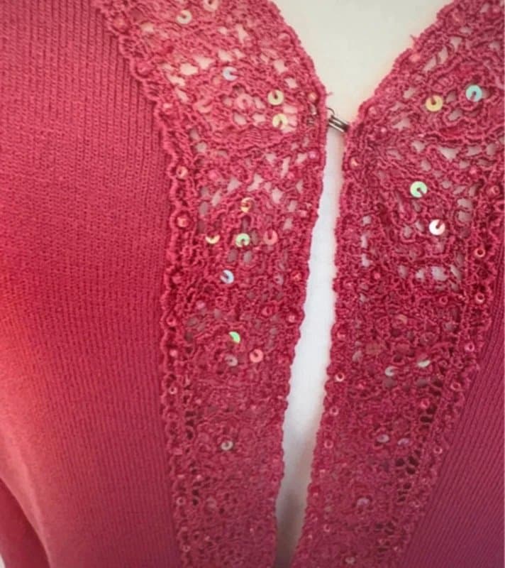Bonmarché Bonmarché Pink Embellished Sequin Trim Open Front Cardigan Size M Lightweight Knit